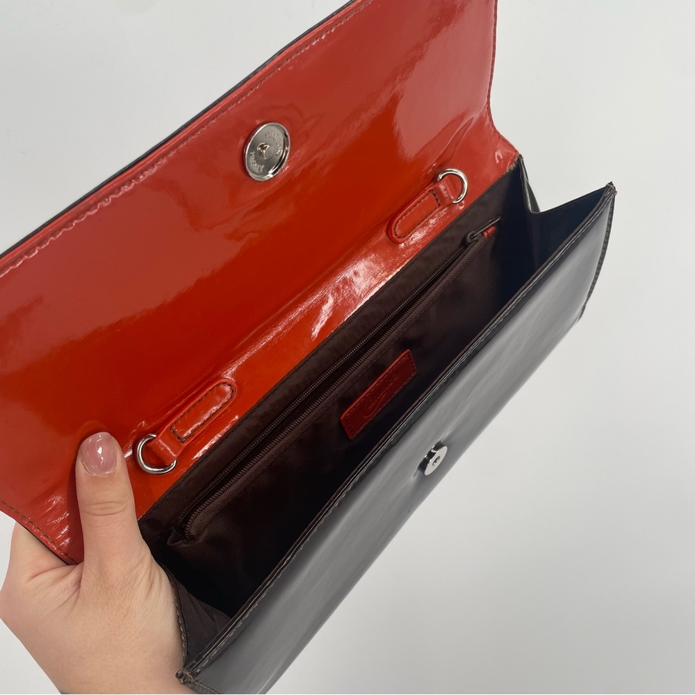 80s Candies Patent Leather Brown & Orange Mod Clutch Handbag - Picture 13 of 13